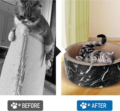 Cat Scratcher Post & Board, Round Cat Scratching Lounge Bed, Durable Pad Prevents Furniture Damage, 17.32'' x 17.32''x 6.11'', Black