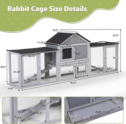 COZIWOW 2 Story 83”Wood Assembled Rabbit Hutch Indoor&Outdoor Bunny Cage with Double Runs and Weatherproof Roof, Guinea Pig Pet House for Small Animals（Gray）