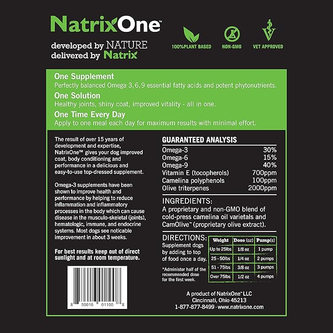 100% Pure Camelina Oil for Dogs, 32 oz - Dog Skin and Coat Supplement All-Natural Supplements, Support Hearts, Joints, Coats, Skin and Anti-inflammatory, Protective Care - Omega 3 by NatrixOne