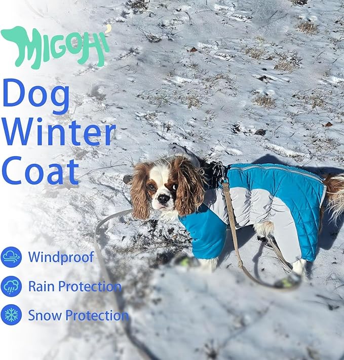 MIGOHI Full Body Dog Coat - Warm Reflective Winter Coat with Harness, Turtleneck Fleece Jacket for Small to Large Dogs - Four-Legged Snowsuit with Zipper
