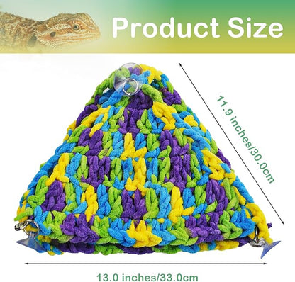 kathson Soft Bearded Dragon Hammock Double-Layered Reptiles Hammock Swing Hanging Bed with 6 Pcs Suction Cups & Hooks Tank Accessories Hammocks for Small Lizard Leopard Gecko Chameleon(Triangular)