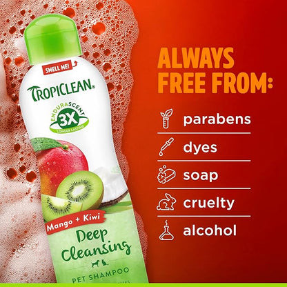 TropiClean Deep Cleansing Dog Shampoo, Powerful Odor Control, Puppy Safe, Made in The USA, Cat Friendly, 20oz.