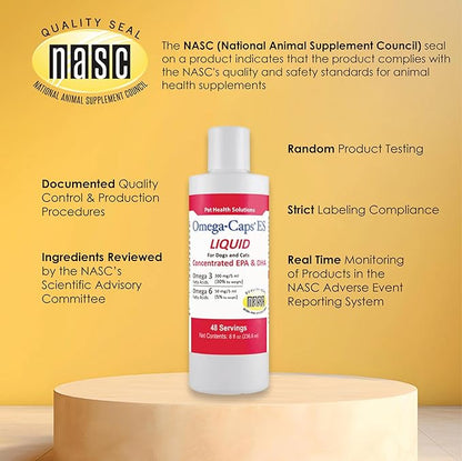 Liquid for Dogs and Cats High Potency Omega-3 and Omega-6 Fatty Acids Concentrated EPA and DHA Fish Oil Supplement Vet Formulated Made in USA Skin Coat Joint and Heart Health 8 fl oz 48 Servings