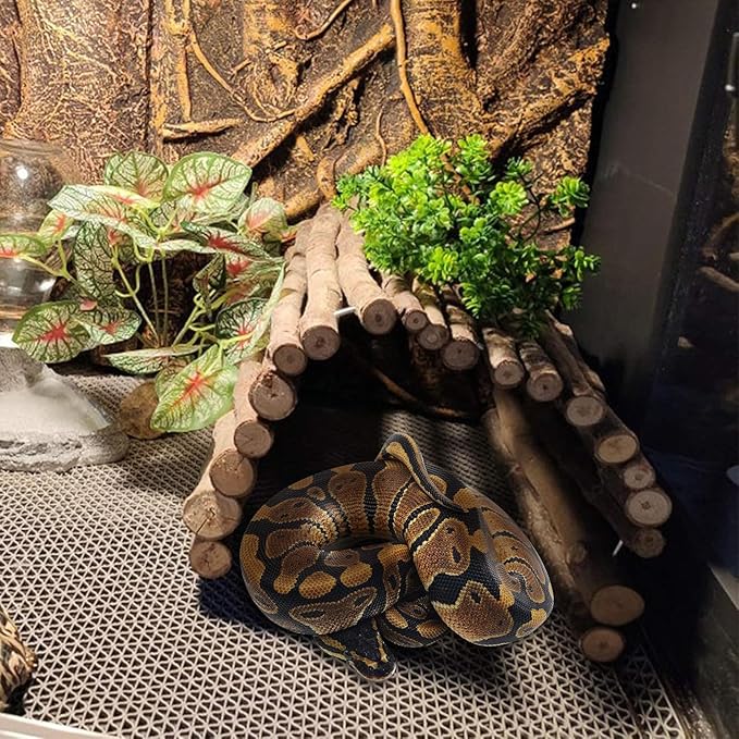 Hamiledyi Extra Large Tortoise Hide 20"x 11.8" Wooden Reptile Hides Large Snake Hide Turtle Hut Bendable Climbing Bridge Wood Tunnel Turtle Hideout for Ball Python Bearded Dragon Chameleon Lizard