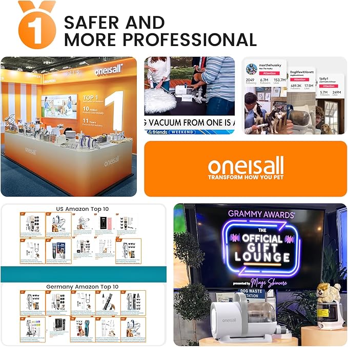 oneisall Dog Grooming Vacuum, Pet Grooming Vacuum with Clipper Nail Grinder, 1.5L Dust Cup Dog deshedding Vacuum Brush with 7 Pet Grooming Tools for Shedding Pet Hair, Home Cleaning