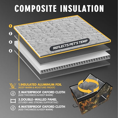 Rest-Eazzzy Outdoor Cat House, Feral Cat House Insulated with Mat and Clip, Weatherproof and Insulated, Cat Beds for Cats Kittens Puppies, Never Blow Away (Leaf, M 13" X 17" X 20")