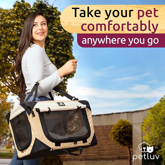 Medium Cat Carrier & Dog Carrier for Most Cats or Small Dog. Soft Sided Pet Carrier for Travel. Collapsible, Portable with Soft Bed, Top & Side Loading, Locking Zippers, Puppy Crate & Kennel