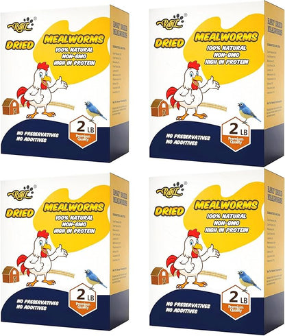 RANZ 8LBS Non-GMO Dried Mealworms for Chickens, High Protein Meal Worms, Premium Chicken Feed, Whole Large Mealworms for Blue Birds, Ducks, Fish