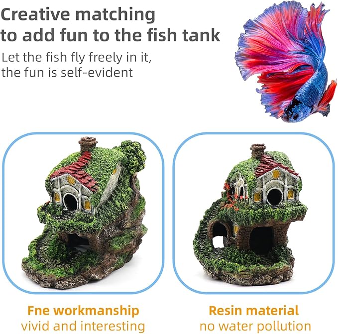 Aquarium Decor Hideaway Cave, Betta Fish Tank House Accessories for Amphibians, Goldfish, Shrimp, Conch