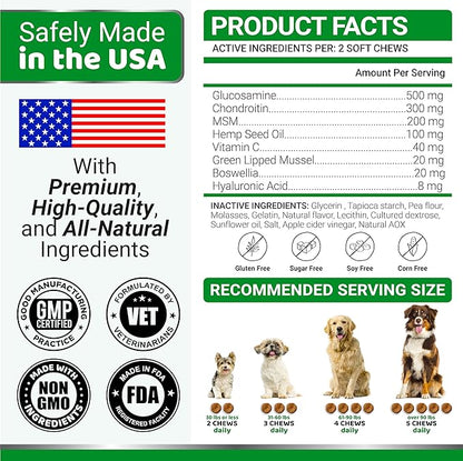 YUMA'S Glucosamine for Dogs - Hip and Joint Supplement for Dogs - 170 Ct - Glucosamine Chondroitin Chews - Joint Pain Relief Supplement with MSM - Advanced Health - Mobility Support - Made in USA