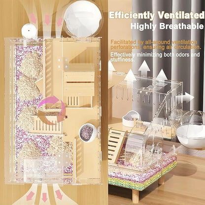 8 in 1 Acrylic Hamster Cage with All Accessories,2-Layer Hamster House with Full Transparent Viewing,Top Open Mouse Cage for Pet Mice,Hamster Habitat for Dwarf Hamster,Gerbils;18.5"x11.8"x14.6"