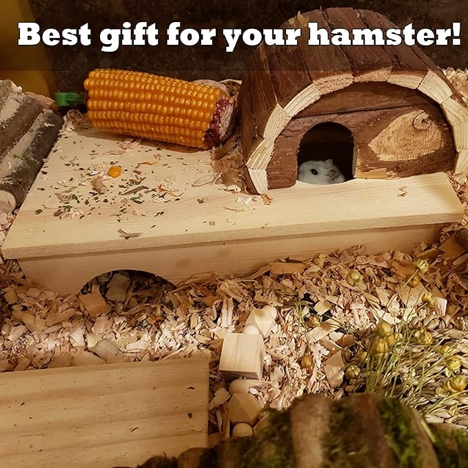 Multi Chamber Hamster House,Wooden Guinea Pig Maze Hideout Hut Interesting Multi-Room Tunnel Exploring Toys Hamsters Accessories for Guinea Pigs Dwarf Mice Gerbil Small Rodents