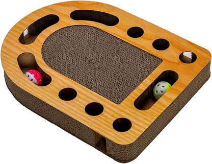 Furhaven Scratching Pad Ball Track Cat Toy w/ Catnip for Indoor Cats - Archway Busy Box Scratcher - Tan, One Size