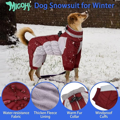 MIGOHI Full Body Dog Coat - Warm Reflective Winter Coat with Harness, Turtleneck Fleece Jacket for Small to Large Dogs - Four-Legged Snowsuit with Zipper