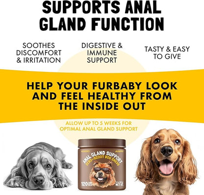 Anal Gland Relief Chews for Dogs Fiber & Digestive Support Supplement Soft Treats for Healthy Bowel & Gland Function Helps Reduce Scooting Promotes Dog Health & Comfort 120 pcs