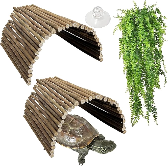 Hamiledyi Extra Large Tortoise Hide 20"x 11.8" Wooden Reptile Hides Large Snake Hide Turtle Hut Bendable Climbing Bridge Wood Tunnel Turtle Hideout for Ball Python Bearded Dragon Chameleon Lizard