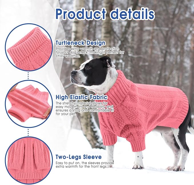 Queenmore Dog Sweaters for Medium Dogs Girls Boys,Soft Dog Sweater Christmas,Turtleneck Pullover Pet Sweaters Knitwear Outfit for Holiday,Knitted Soft Thick Warm Sweater for Bulldog,Dachshund(Pink,M)