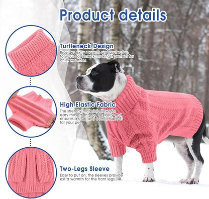 Queenmore Dog Sweaters for Medium Dogs Girls Boys,Soft Dog Sweater Christmas,Turtleneck Pullover Pet Sweaters Knitwear Outfit for Holiday,Knitted Soft Thick Warm Sweater for Bulldog,Dachshund(Pink,M)
