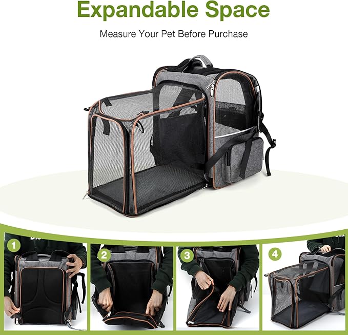 Lekebobor Extra Large Cat Backpack Carrier Expandable Pet Carrier Backpack for Small/Medium Dogs and Medium/Large Cats, Grey