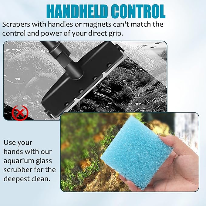 (6-Pack, Blue) 3.25x3.25x1 Aquarium Cleaner for Glass Walls Fish Tanks, Aquarium Glass Cleaning Tool Won't Scratch Glasses, Aquariums Sponge for Turtle Fish Tank