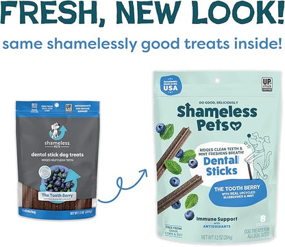 Shameless Pets Dental Treats for Dogs, Variety (4-Pack) - Healthy Sticks for Teeth Cleaning & Fresh Breath - Dog Bones Dental Chews Free from Grain, Corn & Soy