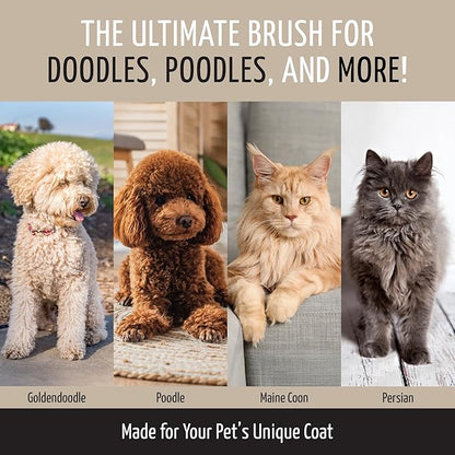 Tauro Pro Line Wooden Deshedding Dog Brush for Long Goldendoodle, Labradoodle & Poodle Hair - Purple Slicker Brush for Dog & Cat Grooming - Oval Flexible Cushion & Non-Slip Grip, M