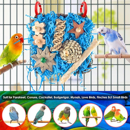 KATUMO Conure Toys, Bird Foraging Toys Parakeet Shredding Grass Mat Hanging Toys for Cockatiel Conure Lovebird Parakeet Bird Cage Accessories