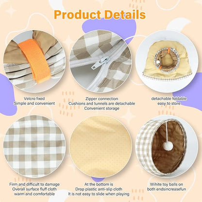 BWOGUE Bunny Tunnel Bed, 2-in-1 Collapsible Tunnel Tubes Toys with Removable Mat Hideout for Cats Kittens Rabbits Guinea Pigs Kitty