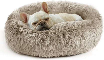 Deconovo Calming Donut Dog Bed, Washable Plush Round Pet Bed for Small Dogs & Cats with Raised Rim, Non-Slip Base and Soft Faux Fur—Lightweight, Easy-Care Design Camel 30" L x 30" W x 8" Th