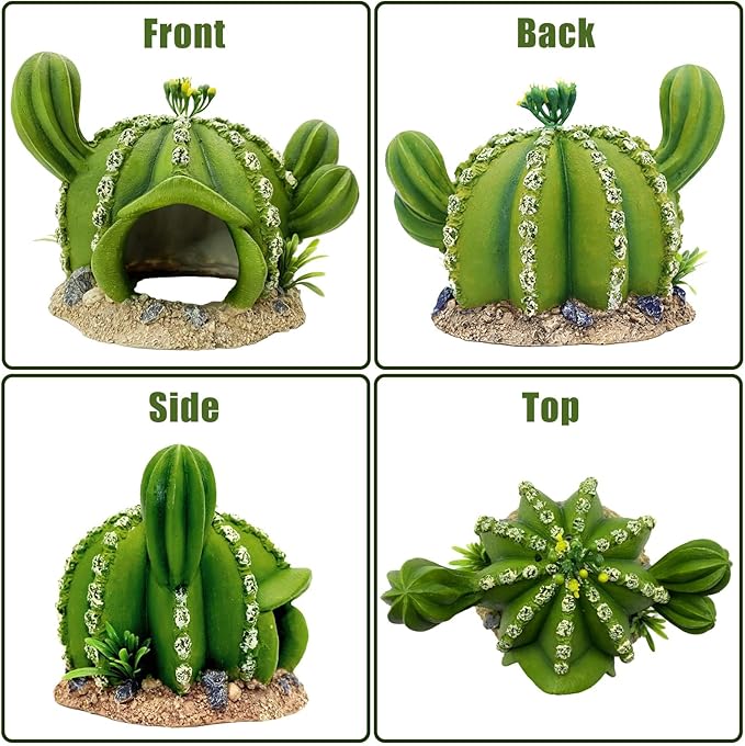 kathson Reptile Tank Decor Lizard Hide and Cave Plants Terrarium Decorations Resin Cactus Desert Aquarium Tank Habitat Accessories for Bearded Dragon Chameleon Leopard Gecko Snake Fish (Ball Cactus)