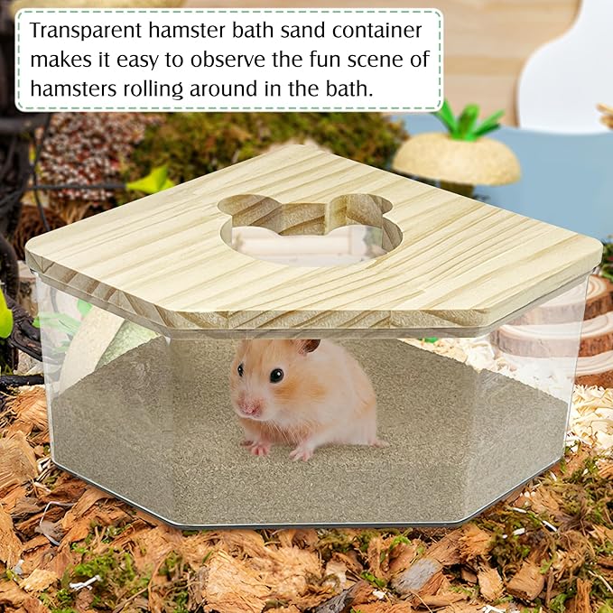 kathson Hamster Sand Bath Box Transparent Acrylic Small Animals Shower Bathtub Guinea Pigs Digging Sand Container Cage Accessories for Lemmings Gerbil Mice Hedgehog Chinchilla (Pentagon)
