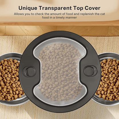 Automatic Cat Feeder for 2 Cats,4.5L Dual Power Double Bowls Feeder,Dry Food Auto Pet Dispenser
