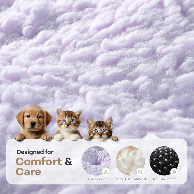 Mora Pets Cat Bed Comfy Puppy Crate Beds Plush Cat Sleeping Mat Washable Pets Mattress Anti-Slip Kitten Bed Soft Kennel Pad for Small Dogs Cats Breeds, 23" x 18", Lilac