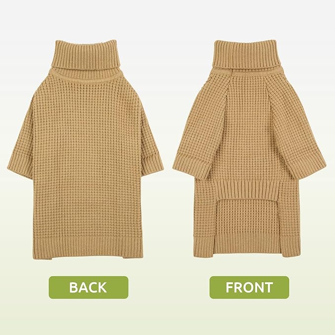 Queenmore Dog Sweater - Knitted Turtleneck Long Sleeve Check Pattern Dog Sweater, Warm Fall & Winter Browns: XS, S, M, L, XL