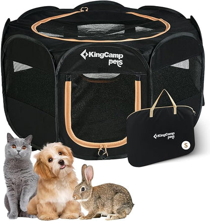 KingCamp Dog Playpen, Portable Foldable Cat Kitten Puppy Tent Crates 29"/36"/50" Pop Up Pet Playpen with Zippered Bottom & Cover for Indoor Outdoor Use (Small, Black)