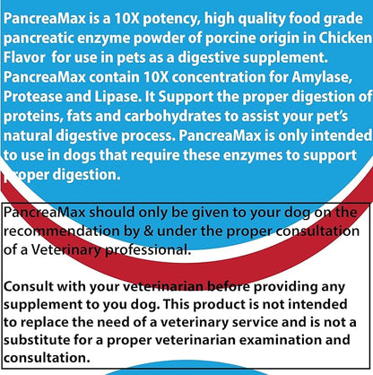 PancreaMax 10x Pancreatic Enzymes for Dogs and Cats (12 oz) Powder (Made in U.S.A). Pancreatin 10X for Dogs and Cats Contain Pancreatic Enzyme, High Strength, Low Odor.(10x Porcine Pancreatin)