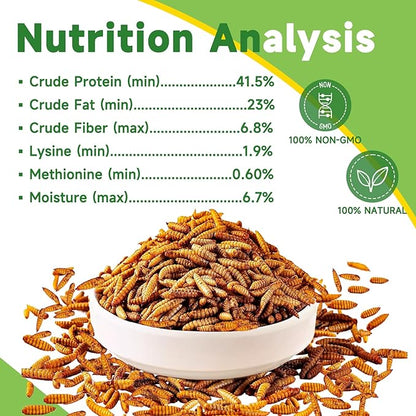 5LB Dried Black Soldier Fly Larvae Treat for Chicken, 100% Natural Non-GMO More Calcium Than Dried Mealworms High Protein Chicken Feed for Birds, Ducks, Layer Hens