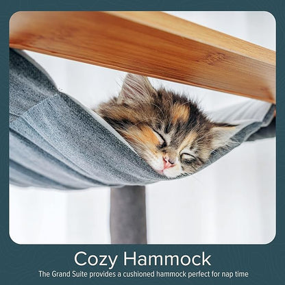 Ascentials - Grand Suite Cat Scratcher Playground - Tall Cat Tower Playground Structure, Sisal Scratching Areas, Grey Felt, Bamboo Veneer w/Linen & Velvet Surface Areas