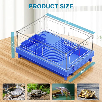 Geegoods Turtle Tank, Blue Small Turtle Tank Kit, Turtle Aquarium with Filter, Colored Rocks, Brush and Small Plant