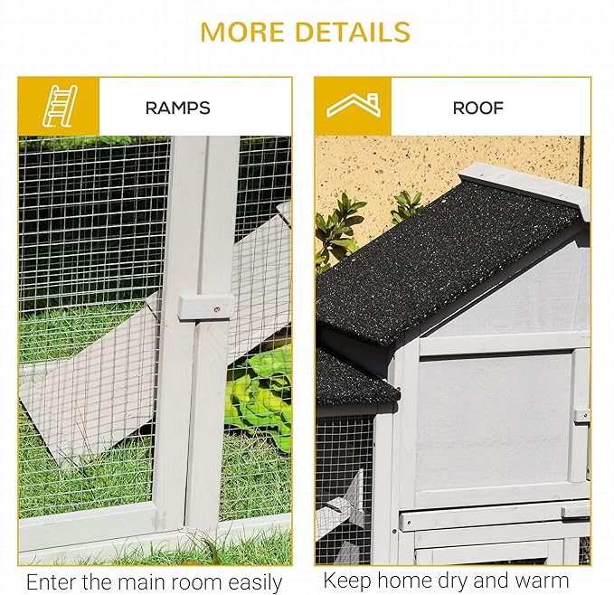 PawHut 83" L Outdoor Rabbit Hutch with Double Runs, Large Guinea Pig Cage Indoor, Wooden Bunny Hutch with Weatherproof Roof, Removable Tray, Ramps, Gray