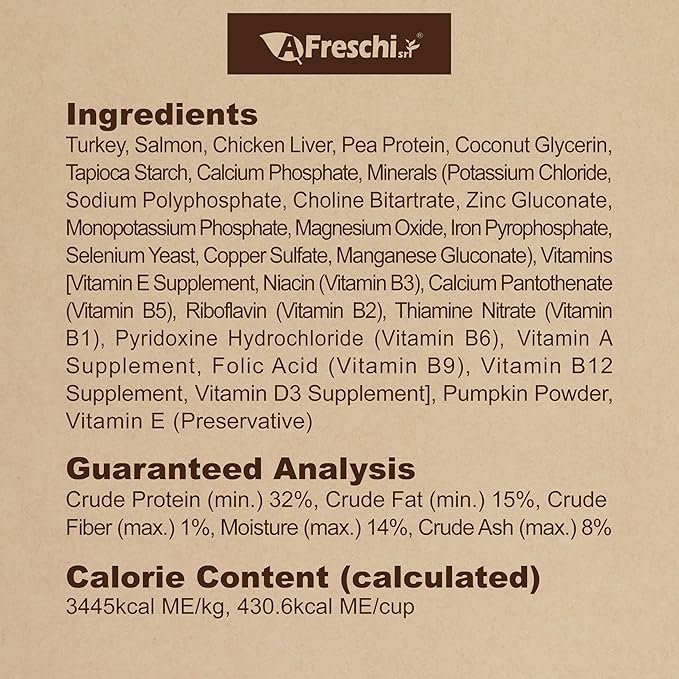 AFreschi Air-Dried Dog Food Turkey & Salmon Recipe 1 lb, All-Natural, Complete & Balanced, Grain-Free, High-Protein, Limited Ingredients