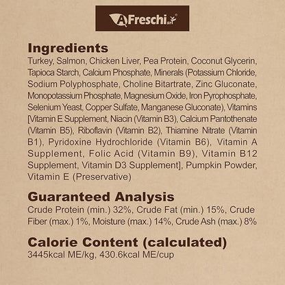 AFreschi Air-Dried Dog Food Turkey & Salmon Recipe 1 lb, All-Natural, Complete & Balanced, Grain-Free, High-Protein, Limited Ingredients