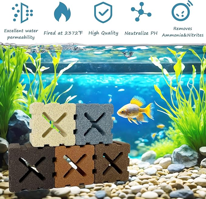 SHIGATSU Aquarium Filter Media, 15 Pack Aquarium Ceramic Bio Filter Media for Saltwater and Freshwater Pond Fish Tank
