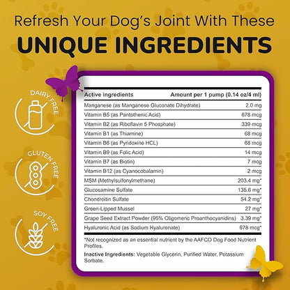 Hip and Joint Supplement for Dogs - Glucosamine Chondroitin for Dogs - Extend Joint Care, Flexibility Support & Bone Strength - With MSM, Hyaluronic Acid, Vitamin B12, B6, B1 & More - 16 Fl Oz