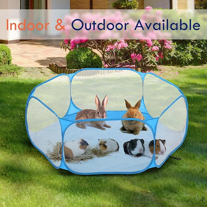 Pawaboo Small Animals Playpen, Waterproof Small Pet Cage Tent with Strong Steel Wire Frame, Portable Outdoor Yard Fence for Chick/Kitten/Puppy/Guinea Pig/Rabbits/Hamster/Chinchillas, Blue