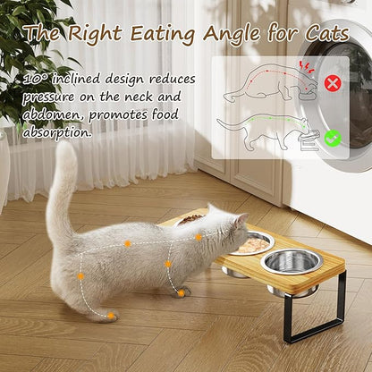 Elevated Cat Bowls with 3 Stainless Steel Bowls | 10° Tilted Anti-Vomiting Raised Cat Food Bowl for Small Cats and Puppies Pet Bowl with Stand