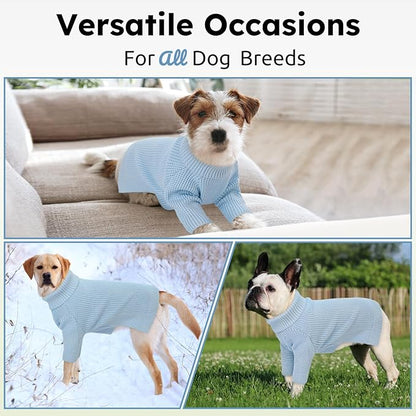 Queenmore Soft Warm Large Dog Sweater, Dog Sweaters for Large Breeds, Pet Christmas Sweater, Waffle Knit Extra Large Doggie Sweatershirt, Pull-on Pet Turtleneck Sweater, Blue 3XL