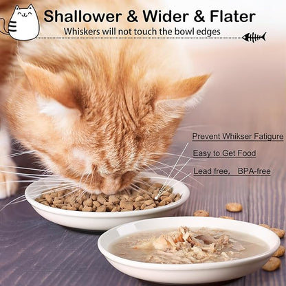 Cat Food Bowl,Healthy Ceramic Cat Bowls for Indoor Cats,Anti Whisker Fatigue Cats Dishes Set,Shallow Wide Kitten Plates for Food and Water,Non-Slip Silicone Bottom,3 Pack
