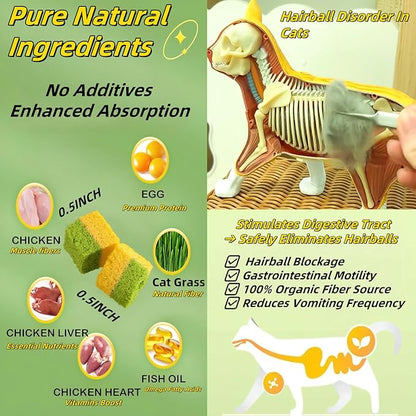 Cat Toy Grass Treats Freeze Dried 2 in 1 250g Fish Oil Chicken Cats Chew Grass Pellet Kitten Catnip for Hairball Removal Kitty Bite Snack for Cleaning Teeth Kitten Dental Food Indoor (8.82oz)