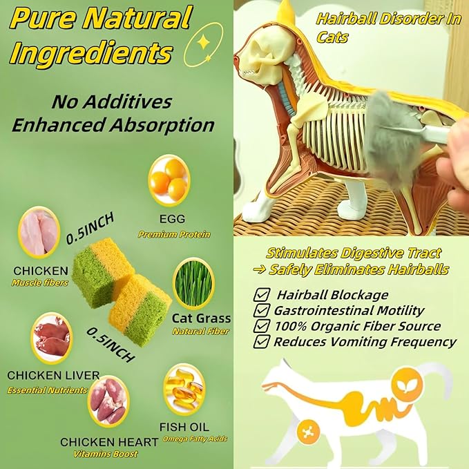 Cat Toy Grass Treats Freeze Dried 2 in 1 120g Fish Oil Chicken Cats Chew Grass Pellet Kitten Catnip for Hairball Removal Kitty Bite Snack for Cleaning Teeth Kitten Dental Food Indoor (4.23oz)